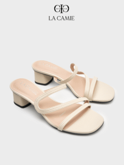 Dép cao gót nữ thiết kế quai chéo thanh lịch chất liệu da microfiber thương hiệu LA CAMIE GC5B0087