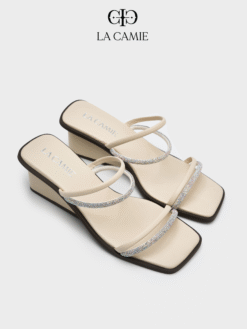 Dép cao gót nữ thiết kế đính pha lê tinh tế chất liệu da microfiber thương hiệu LA CAMIE GC5B0083