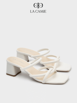 Dép cao gót nữ thiết kế hai quai tròn tối giản chất liệu da microfiber thương hiệu LA CAMIE GC5B0094