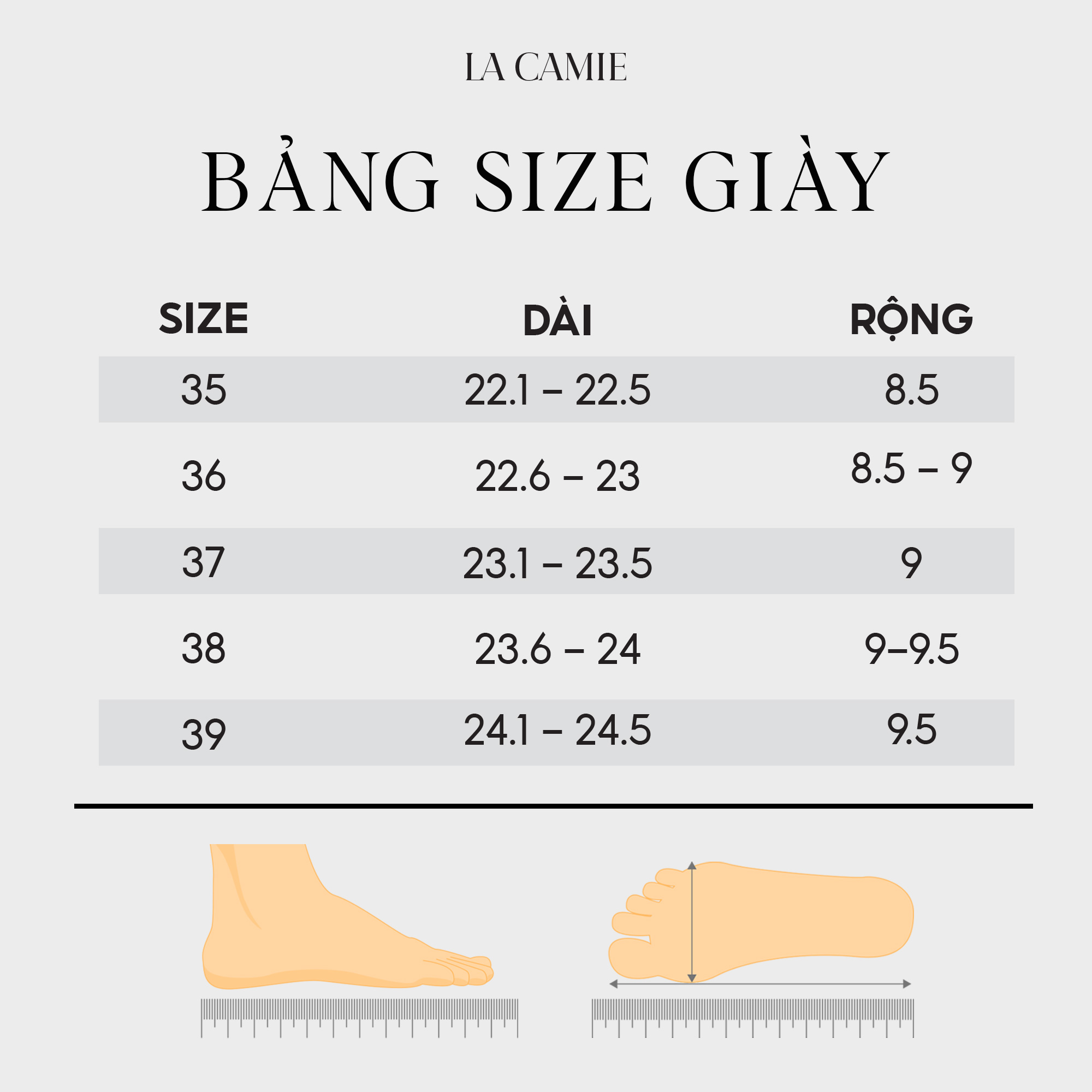 Bảng size giày LA CAMIE