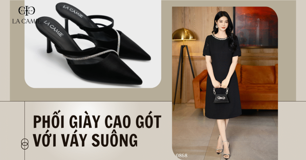cách phối giày cao gót với váy suông