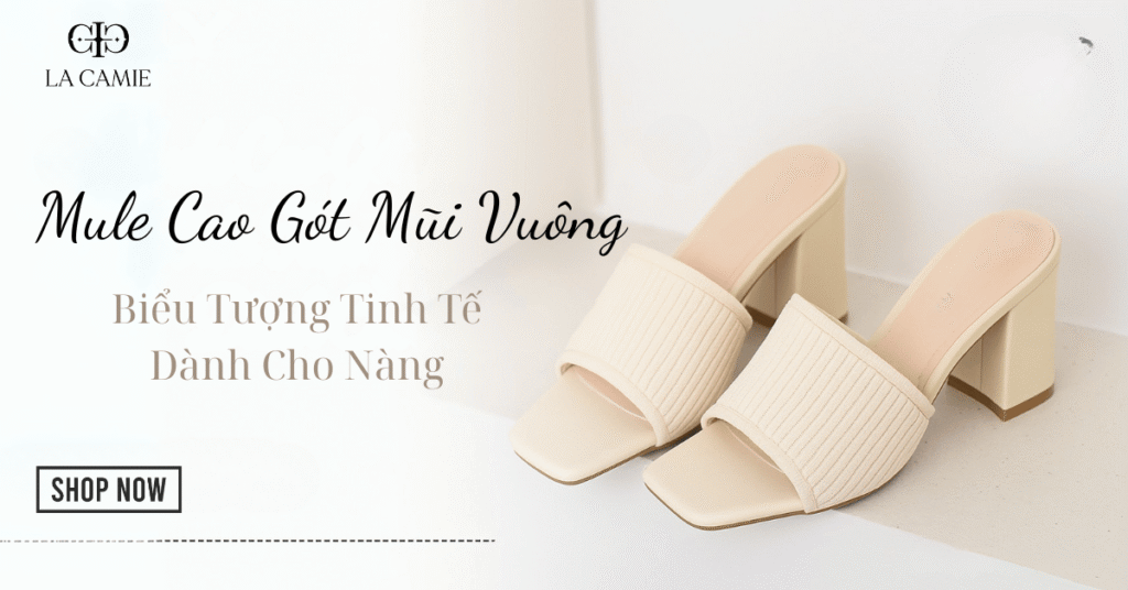mule cao gót mũi vuông