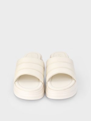 Dép nữ đế xuồng quai bản to màu kem, da microfiber satin, đế platform chống trượt – DB5B0112.