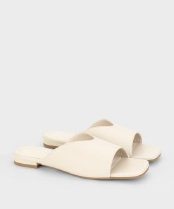 Dép quai ngang nữ mũi vuông, da microfiber, đế bệt gót vuông DB5B0116