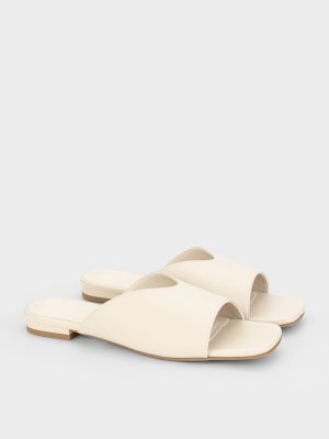 Dép quai ngang nữ mũi vuông, da microfiber, đế bệt gót vuông DB5B0116