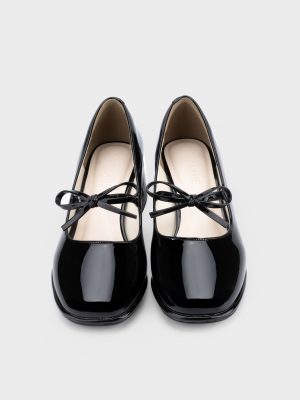 Giày bệt Mary Jane mũi vuông, da bóng nơ dây DB5B0136 – La Camie