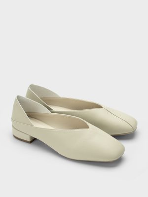 Giày bệt nữ mũi vuông khoét eo màu trắng, gót vuông thấp – GB5B0113.