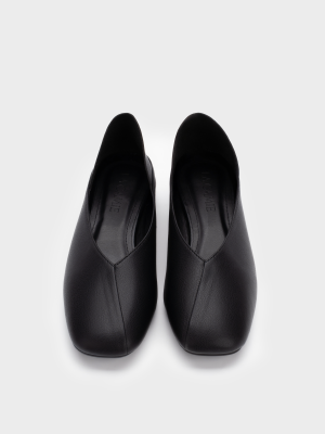 Giày bệt nữ mũi vuông khoét eo màu đen, da microfiber êm chân – GB5B0113.