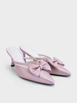 Dép nữ mũi nhọn nơ bản to, quai chéo satin hồng DC5B0122 - Giày dép nữ đẹp thương hiệu La Camie