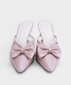Dép nữ mũi nhọn nơ bản to, quai chéo satin hồng – DC5B0122
