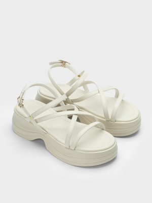 Sandal nữ đế platform màu trắng, quai đan chéo, quai hậu khóa gài – GB5B0111.
