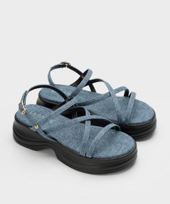 Sandal nữ đế platform quai đan chéo, denim – da microfiber chống trượt GC5B0111- La Camie