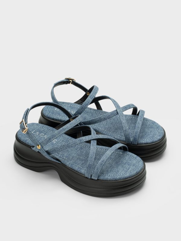 Sandal nữ đế platform quai đan chéo, denim GC5B0111- La Camie
