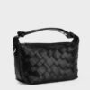 Túi đeo vai đan chéo woven màu đen, dây nút thắt, khóa kéo vàng – TX5A0801.