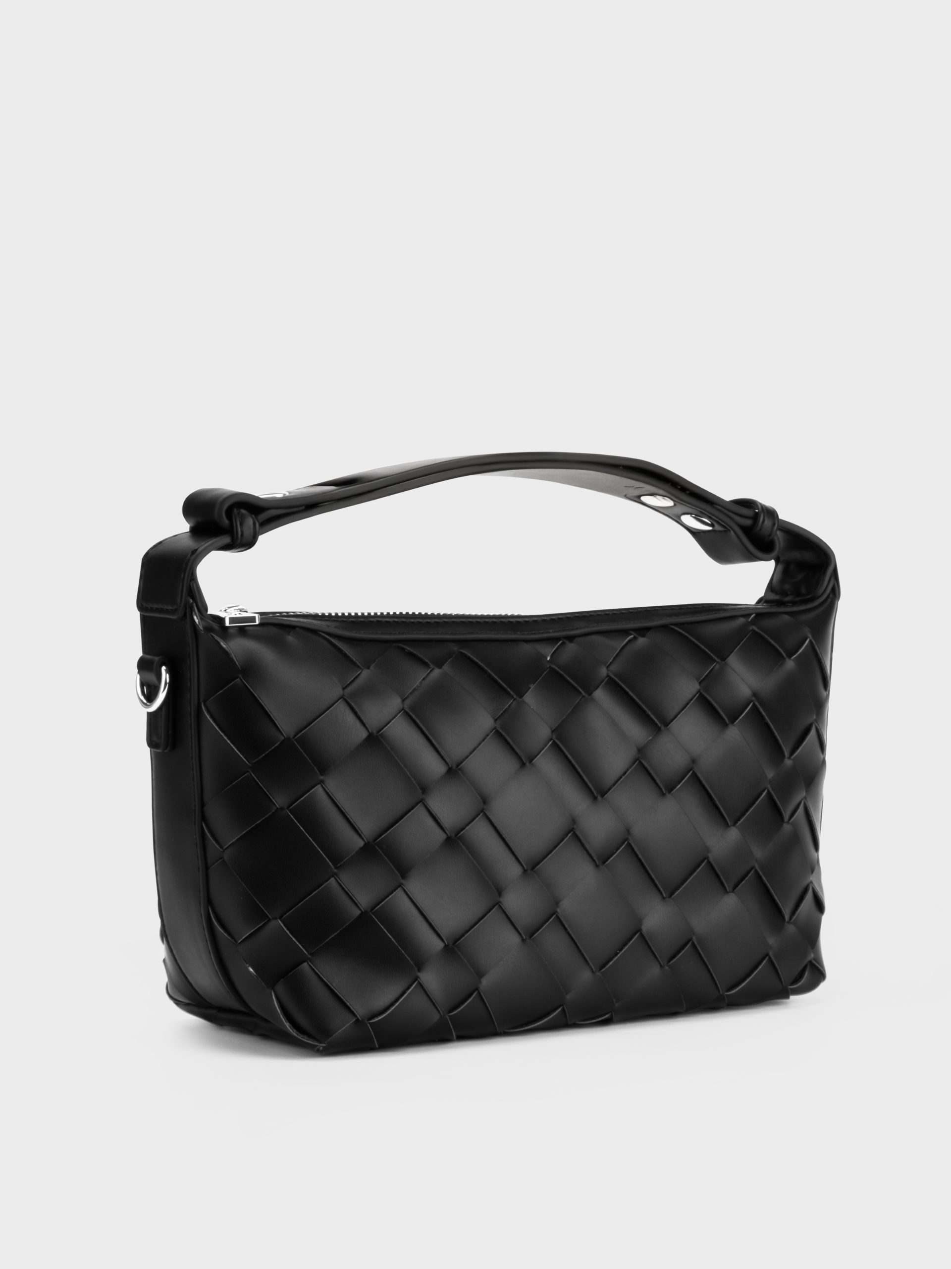 Túi đeo vai đan chéo woven màu đen, dây nút thắt, khóa kéo vàng – TX5A0801.