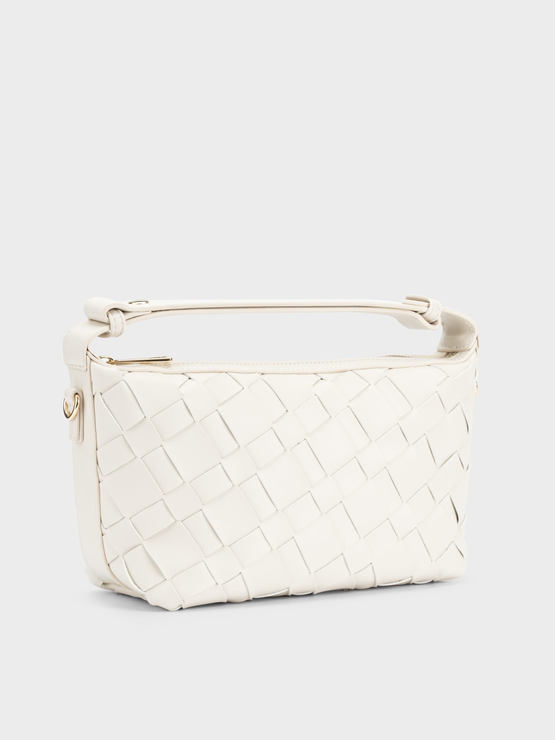 Túi baguette woven màu trắng, da microfiber phối vải dệt – TX5A0801.