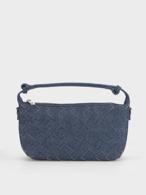 Túi đeo vai đan chéo woven xanh denim, dáng chữ nhật gọn nhẹ – TX5A0801