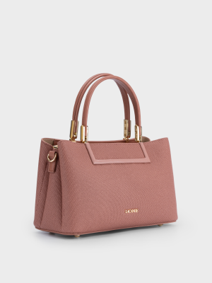 Túi xách da cao cấp vân sần màu hồng, kiểu satchel đứng dáng, quai kim loại sang trọng TX5A0802