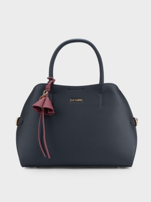 Túi xách da cao cấp, màu đen, dáng vòm dome, charm hoa chuông, da trơn mịn – TX5A0803