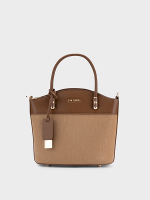 Túi xách da cao cấp nâu phối màu, miệng da trơn, thân vân sần – TX5A0805.