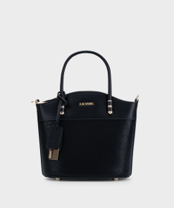 Túi xách da cao cấp trapezoid màu đen, thân vân sần, tag da đầu kim loại – TX5A0805.