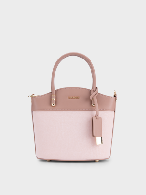 Túi xách da cao cấp hồng phấn phối hồng đậm, phom đứng dáng – TX5A0805.