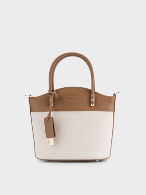 Túi xách da cao cấp kem phối nâu, chốt quai tròn, tag da – TX5A0805.