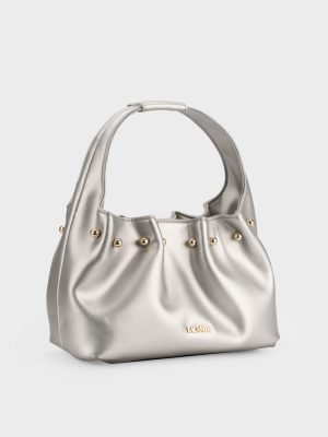 Túi hobo Metallic Silver, da mềm rủ, đinh tán vàng – TX5A0807.