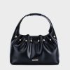 Túi xách hobo màu đen, miệng nhún ruched, đinh tán vàng – TX5A0807.