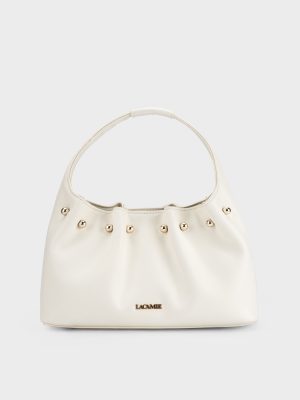 Túi hobo màu trắng, quai liền bản vừa, trang trí đinh tán – TX5A0807.