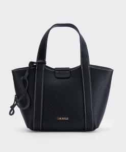 Túi xách tote satchel màu đen, da vân hạt, chỉ nổi, charm da – TX5A0808.