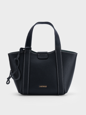 Túi xách tote satchel màu đen, da vân hạt, chỉ nổi, charm da – TX5A0808.