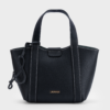 Túi xách tote satchel màu đen, da vân hạt, chỉ nổi, charm da – TX5A0808.