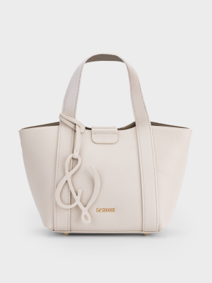 Túi xách tote nữ màu trắng, phom satchel, chỉ tương phản, charm da – TX5A0808.