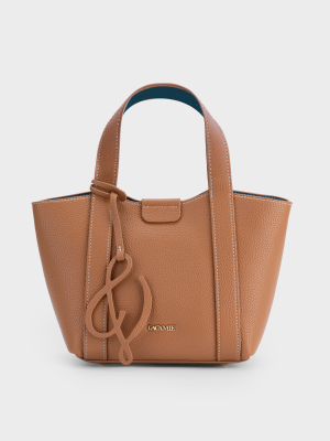 Túi xách tote satchel da cao cấp vân hạt, chỉ nổi tương phản, charm da – TX5A0808