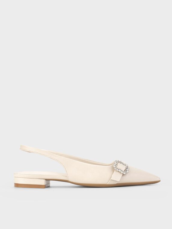 Giày Bệt Nữ Mũi Nhọn Da Microfiber Slingback màu kem GB5B0127 La Camie