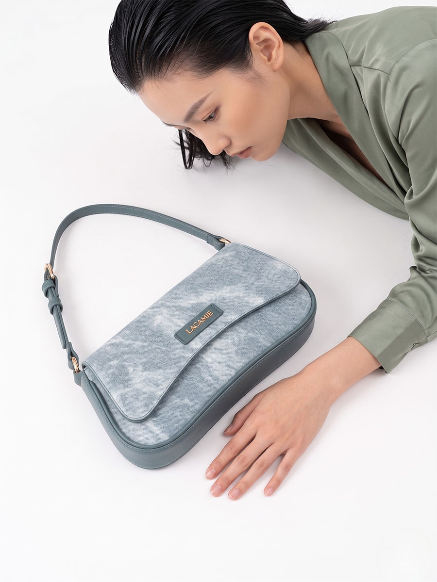 Túi Xách Nữ Da Cao Cấp Giả Vải Denim Dáng Baguette TX6A0816 - La Camie - Ảnh 2