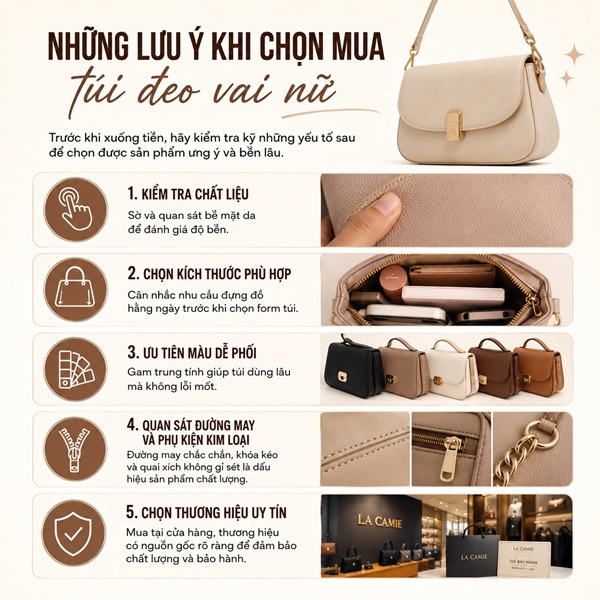 Những lưu ý khi chọn mua túi đeo vai nữ