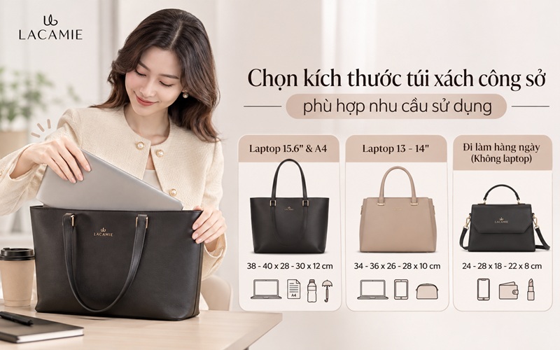 Chọn kích thước túi xách công sở phù hợp nhu cầu sử dụng