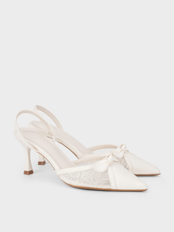 Giày cao gót Slingback da microfiber kết hợp vải ren GC6LC0401
