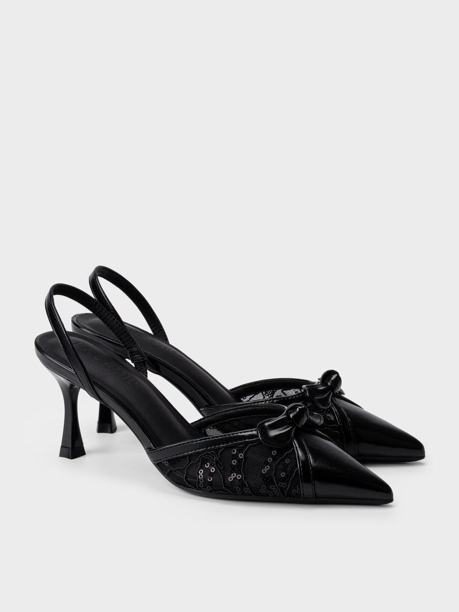 Giày Cao Gót Slingback Da Microfiber Kết Hợp Vải Ren GC6LC0401 - Ảnh 3