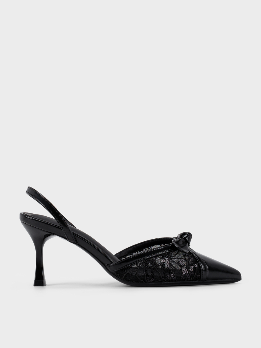 Giày Cao Gót Slingback Da Microfiber Kết Hợp Vải Ren GC6LC0401 - Ảnh 2